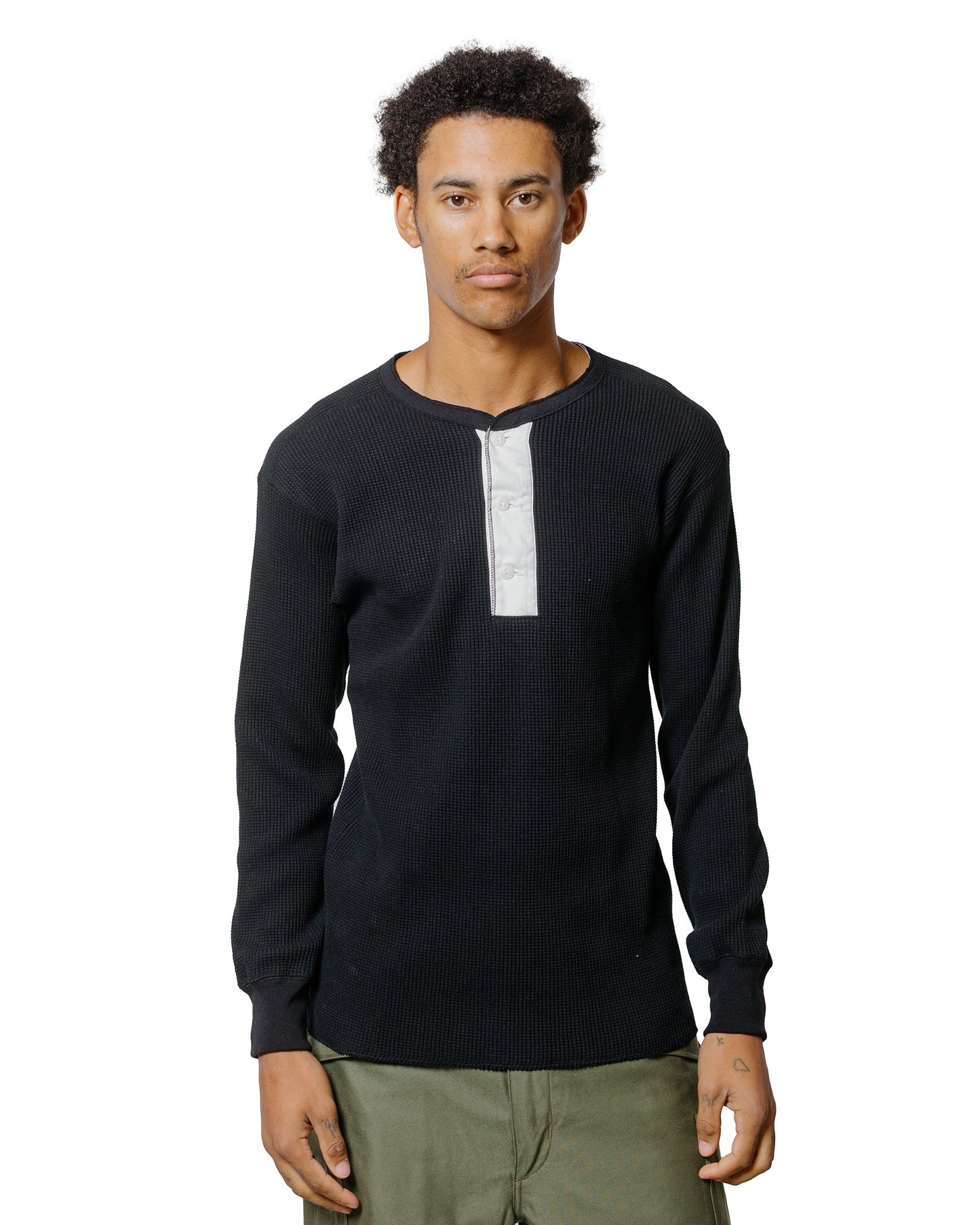 The Real McCoy's MC24122 Waffle Thermal Henley Undershirt L/S Black
