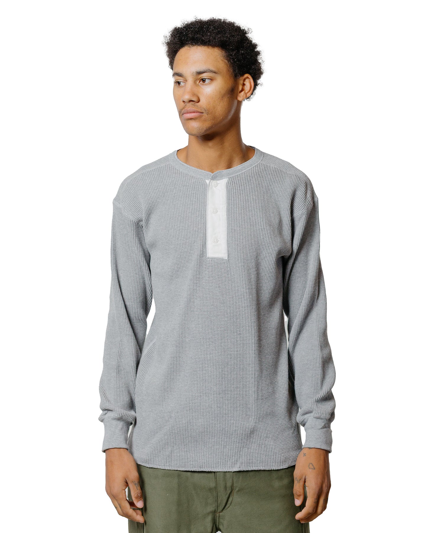 The Real McCoy's MC24122 Waffle Thermal Henley Undershirt L/S Medium Gray