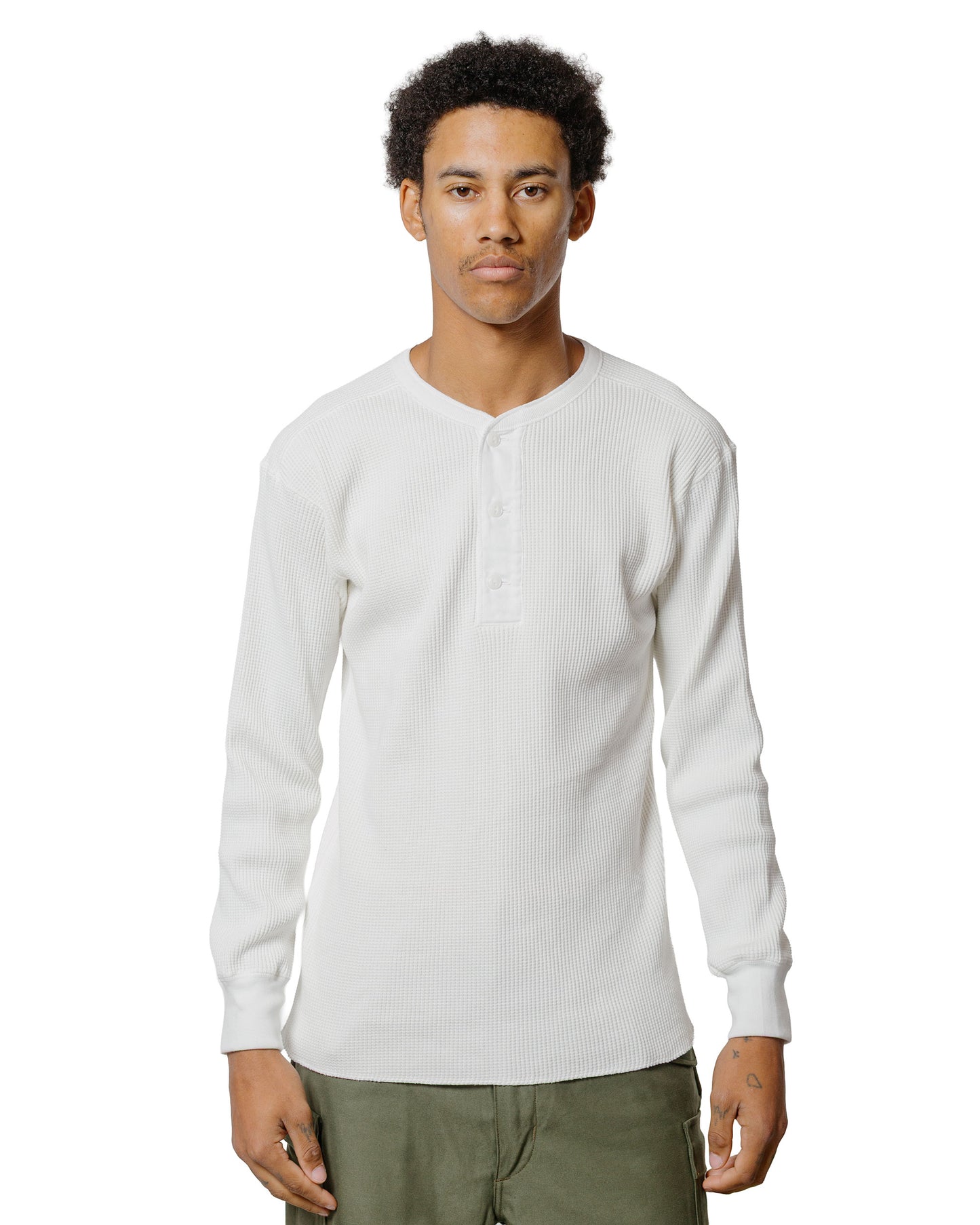 The Real McCoy's MC24122 Waffle Thermal Henley Undershirt L/S White