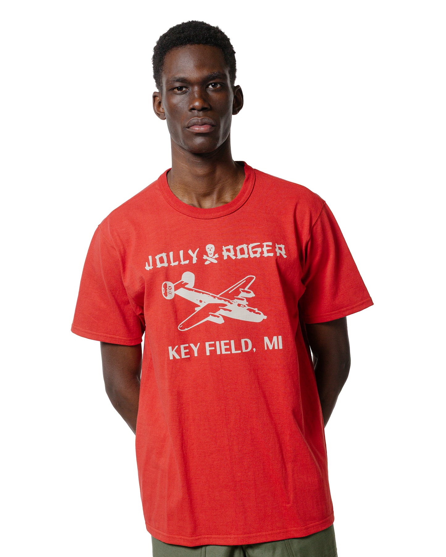 The Real McCoy's MC25003 Military Tee  Jolly Roger, Key Field Cherry