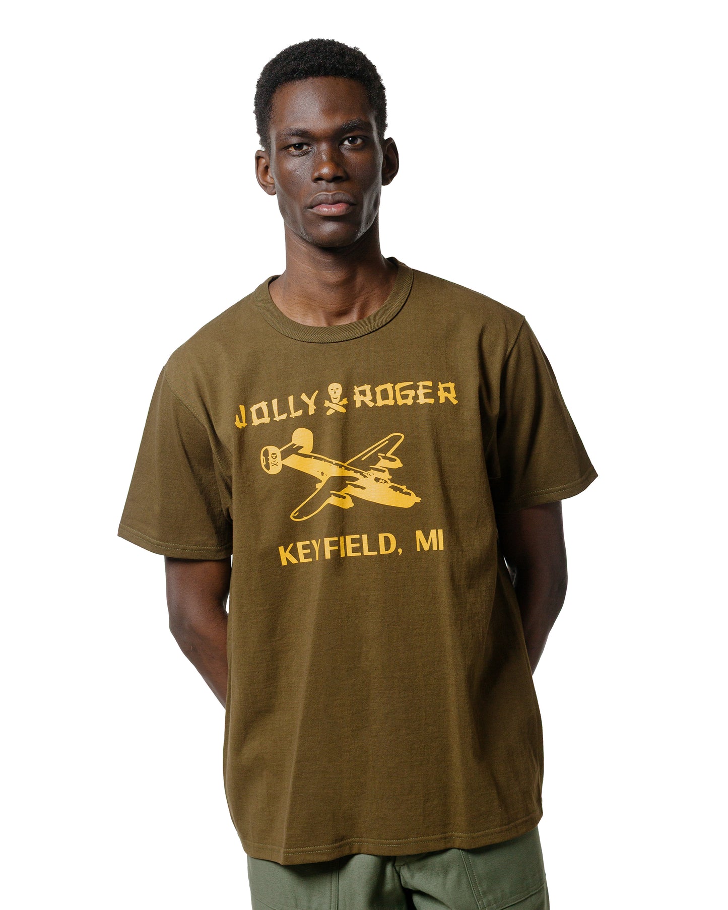 The Real McCoy's MC25003 Military Tee  Jolly Roger, Key Field Olive