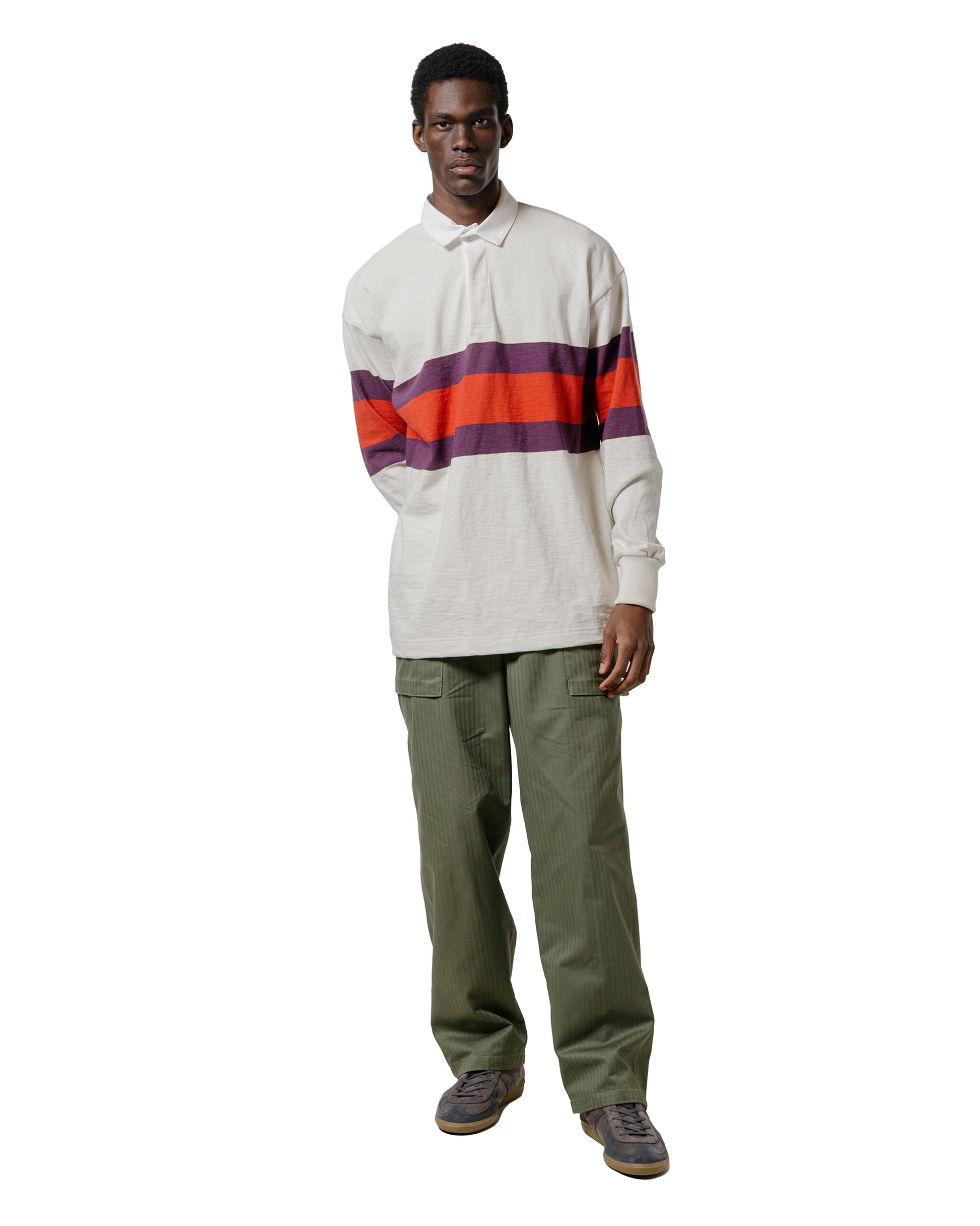 The Real McCoy's MC25013 Climbers' Striped Rugby Shirt EcruPurple