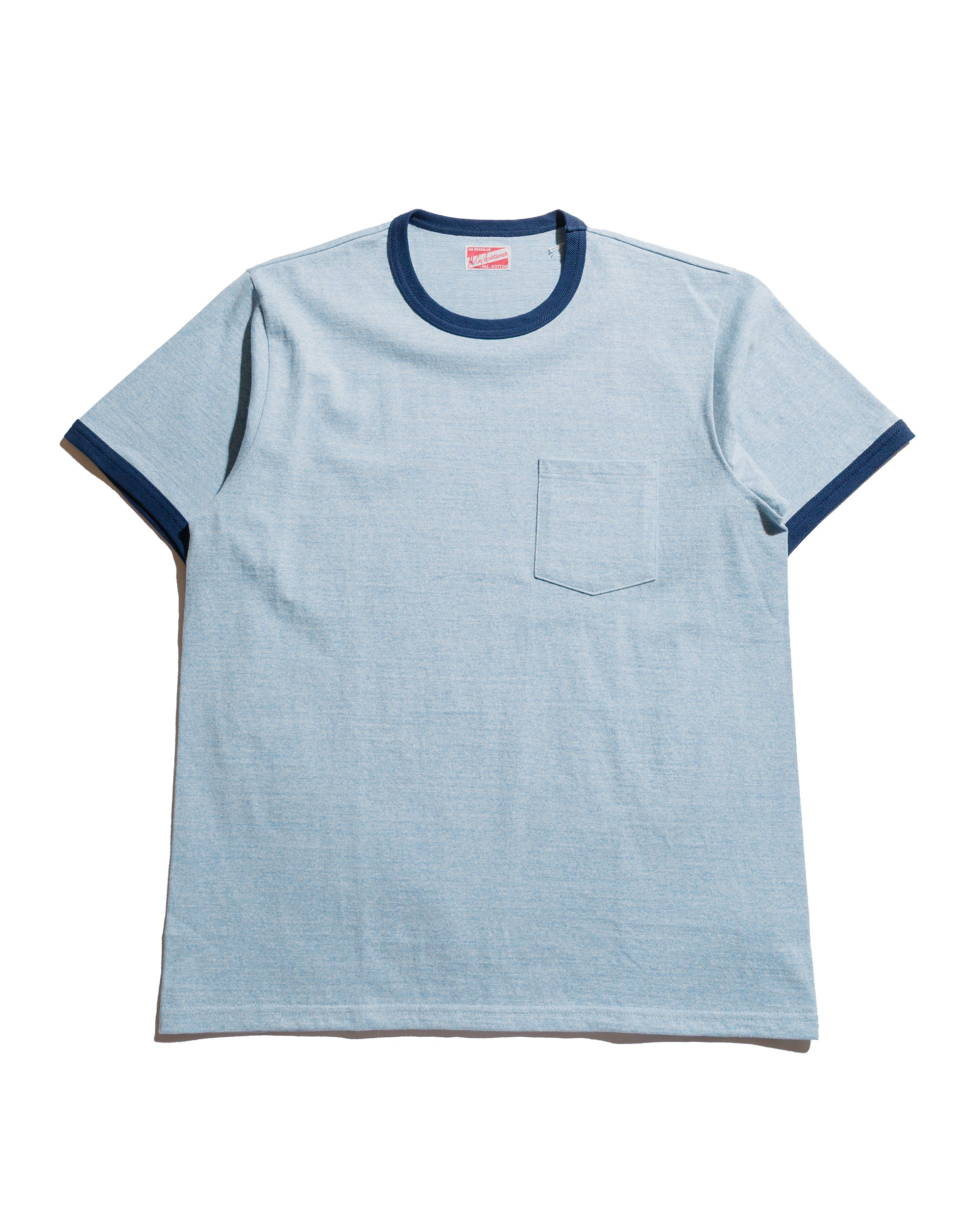The Real McCoy's MC25014 Pocket Tee / Heather Color, Ringer Blue