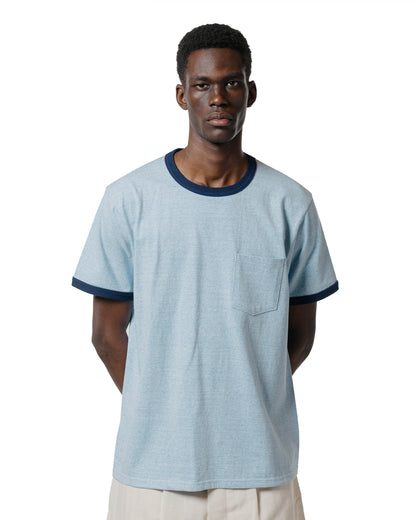 The Real McCoy's MC25014 Pocket Tee  Heather Color, Ringer Blue