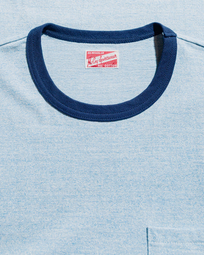 The Real McCoy's MC25014 Pocket Tee  Heather Color, Ringer Blue