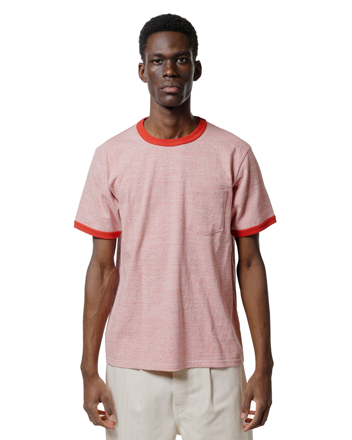 The Real McCoy's MC25014 Pocket Tee  Heather Color, Ringer Red