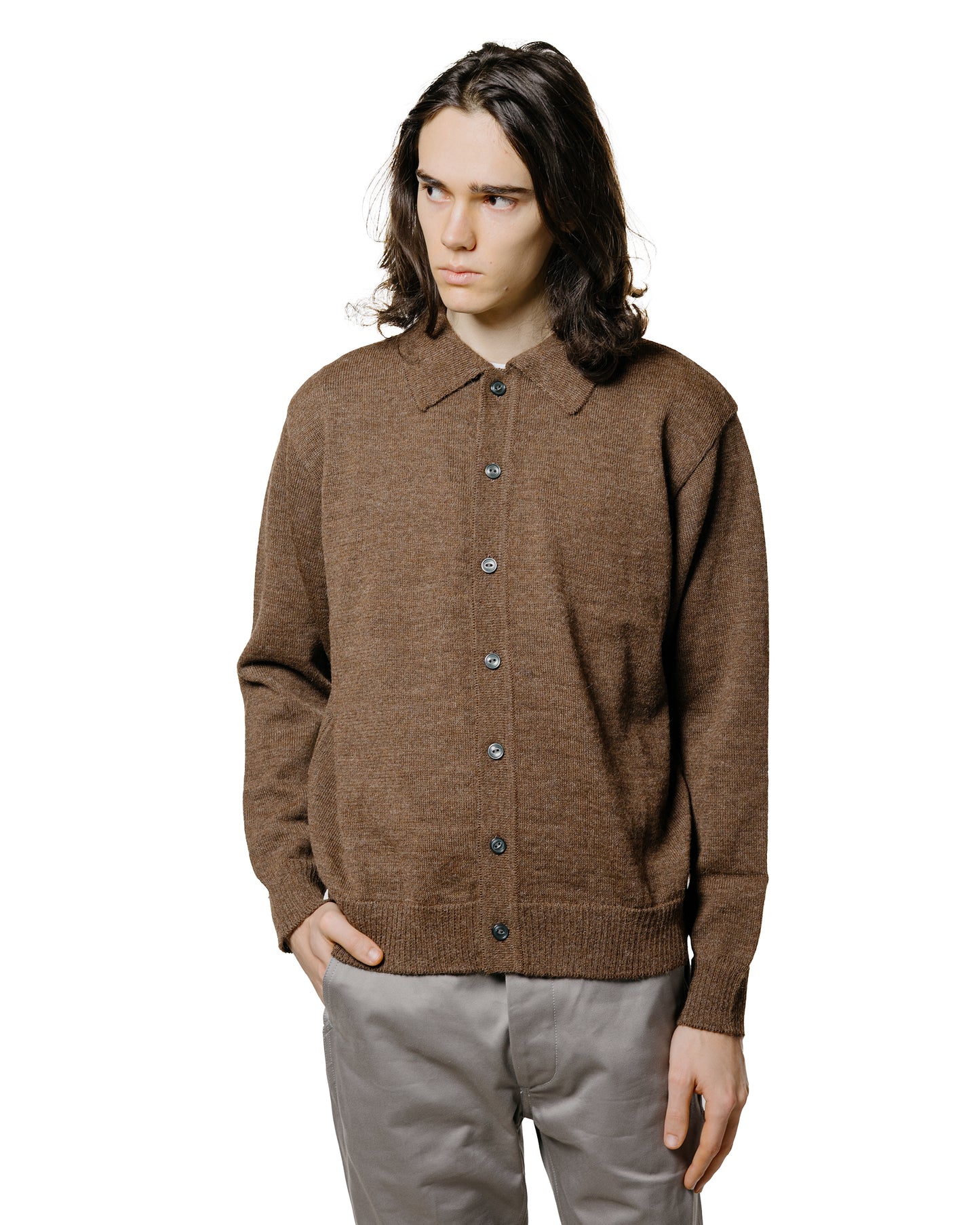 The Real McCoy's MC25111 Alpaca Collar Knit Cardigan Brown