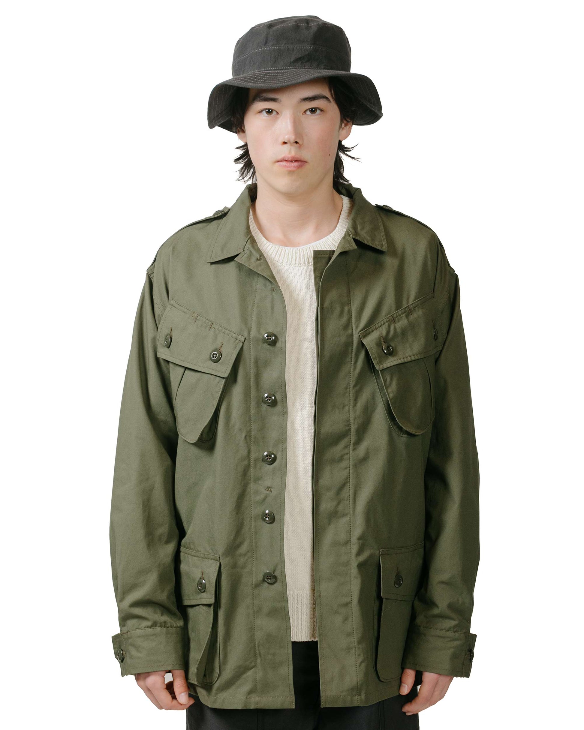 The Real McCoy's MJ22006 Coat, Man's, Combat, Tropical (Model 220) Olive model front