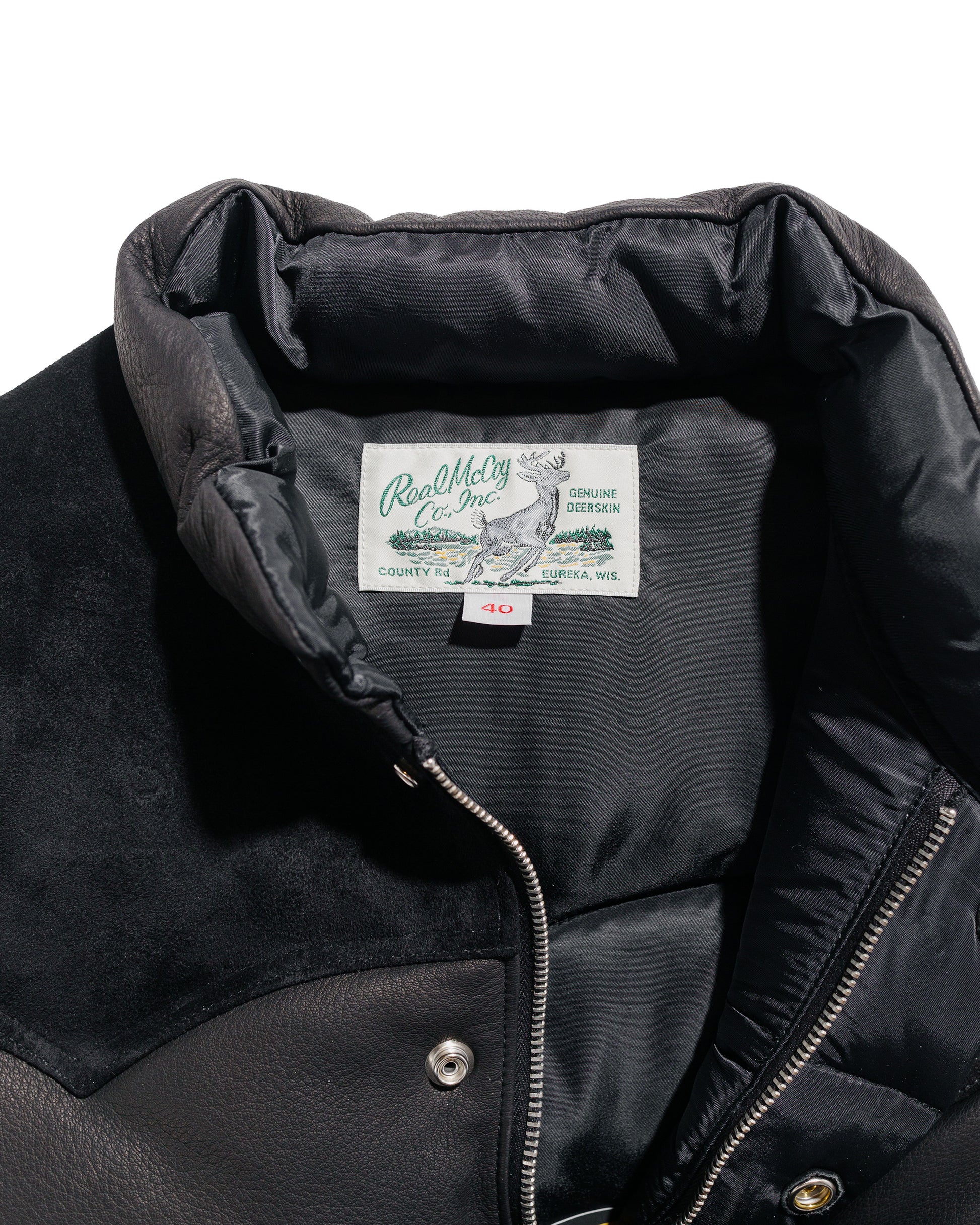 The Real McCoy's MJ22119 Deerskin Down Vest Black collar