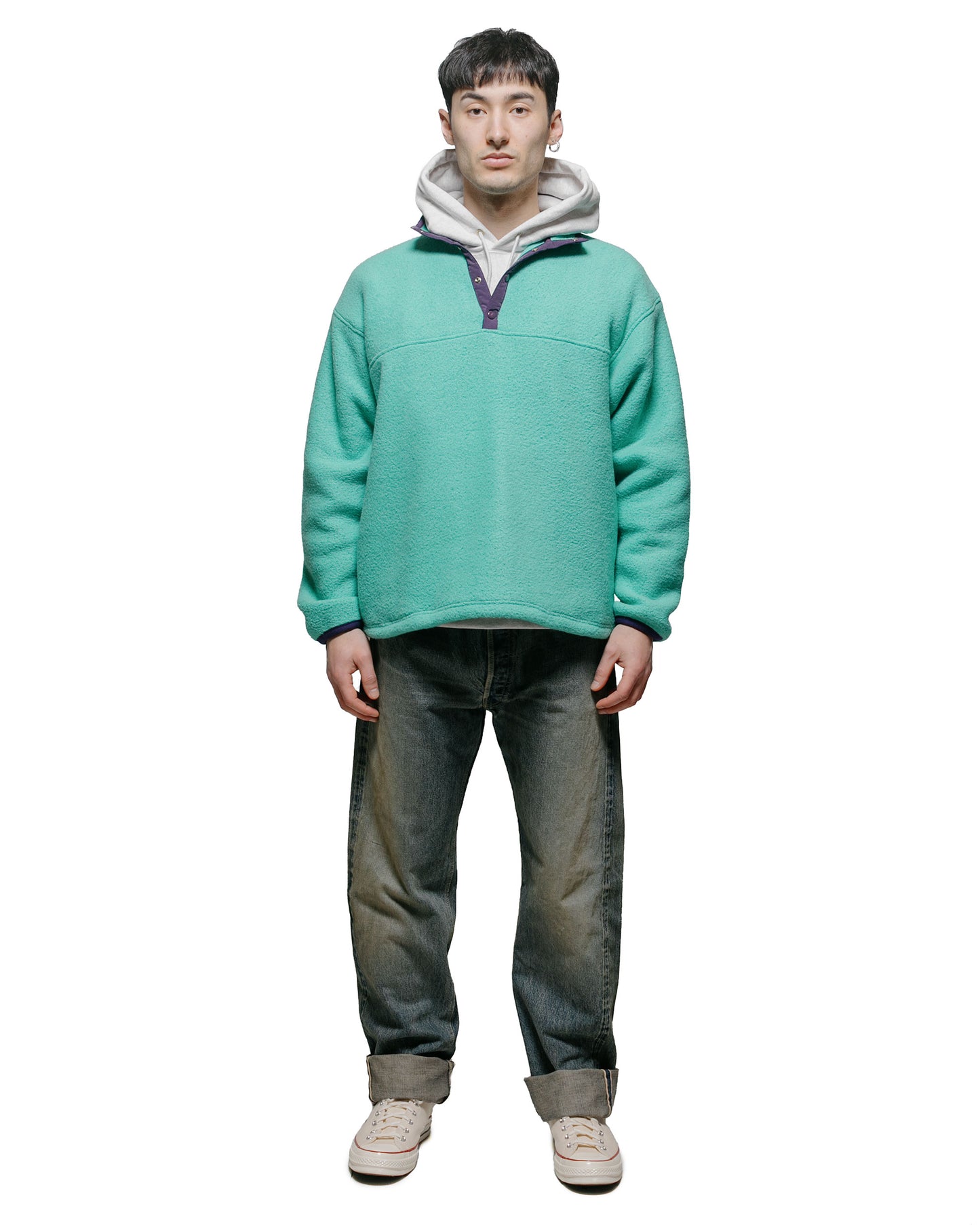 The Real McCoy's MJ23114 Snap Front Pull-Over Fleece Teal model full