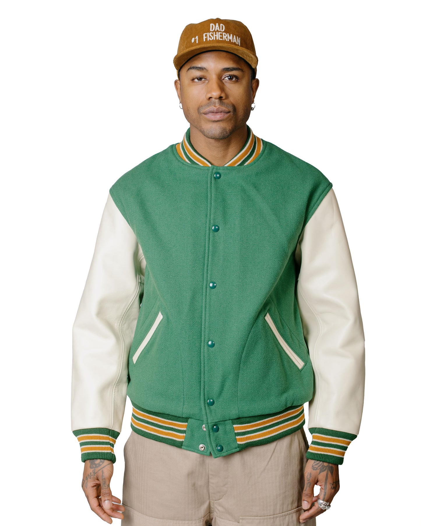 The Real McCoy's MJ23120 Wool Varsity Jacket Shamrock model front