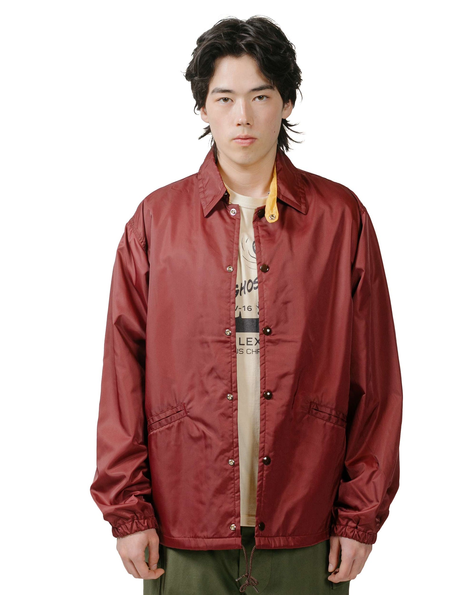The Real McCoy's MJ24010 Nylon Cotton Lined Coach Jacket Burgundy model front