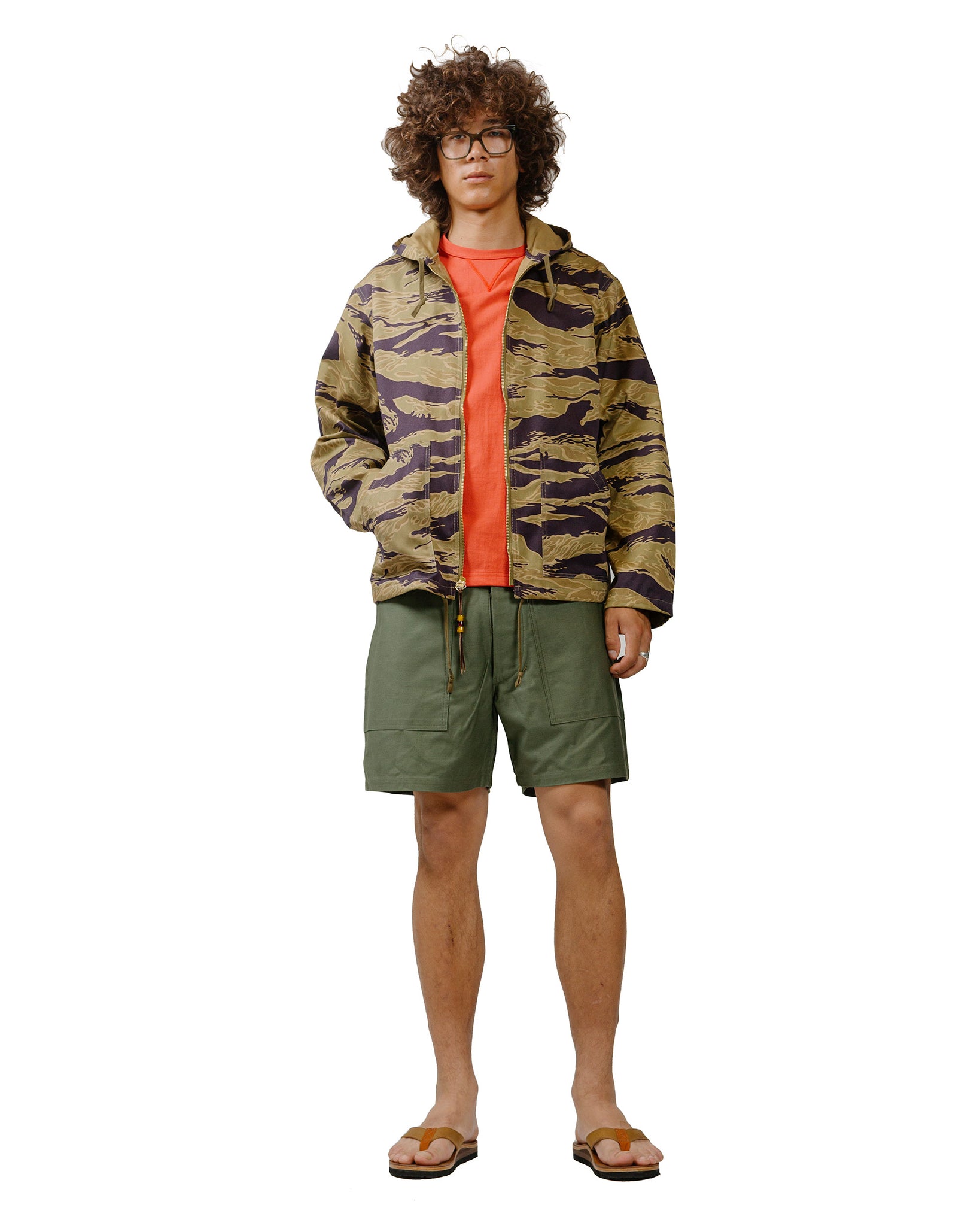 The Real McCoy's MP24004 Utility Shorts / Cotton Sateen Olive model full