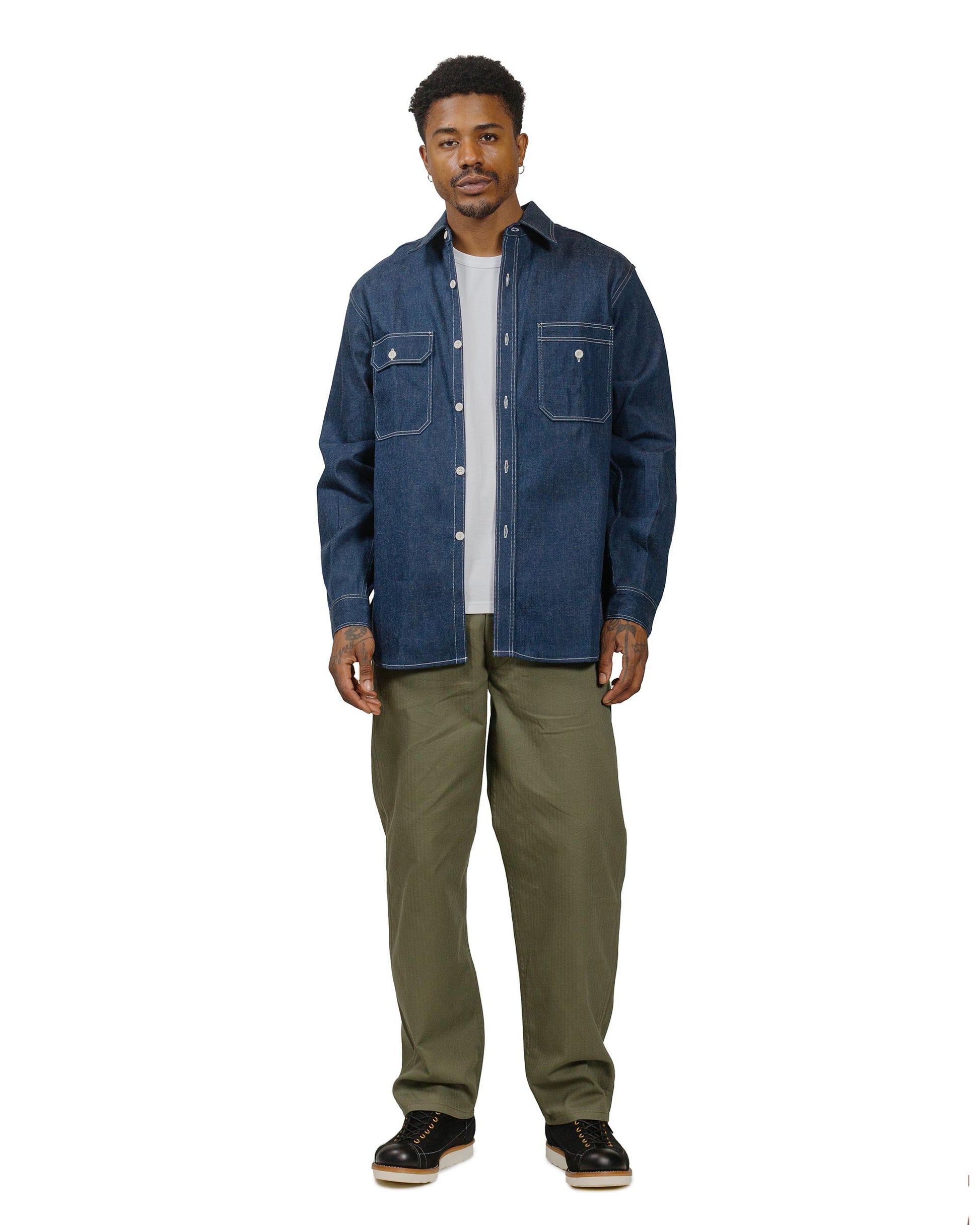 The Real McCoy's MS22103 8HU Denim Serviceman Shirt Indigo model full