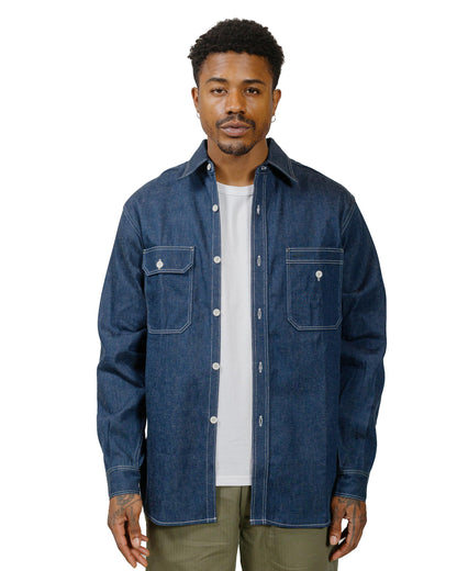 The Real McCoy's MS22103 8HU Denim Serviceman Shirt Indigo model front