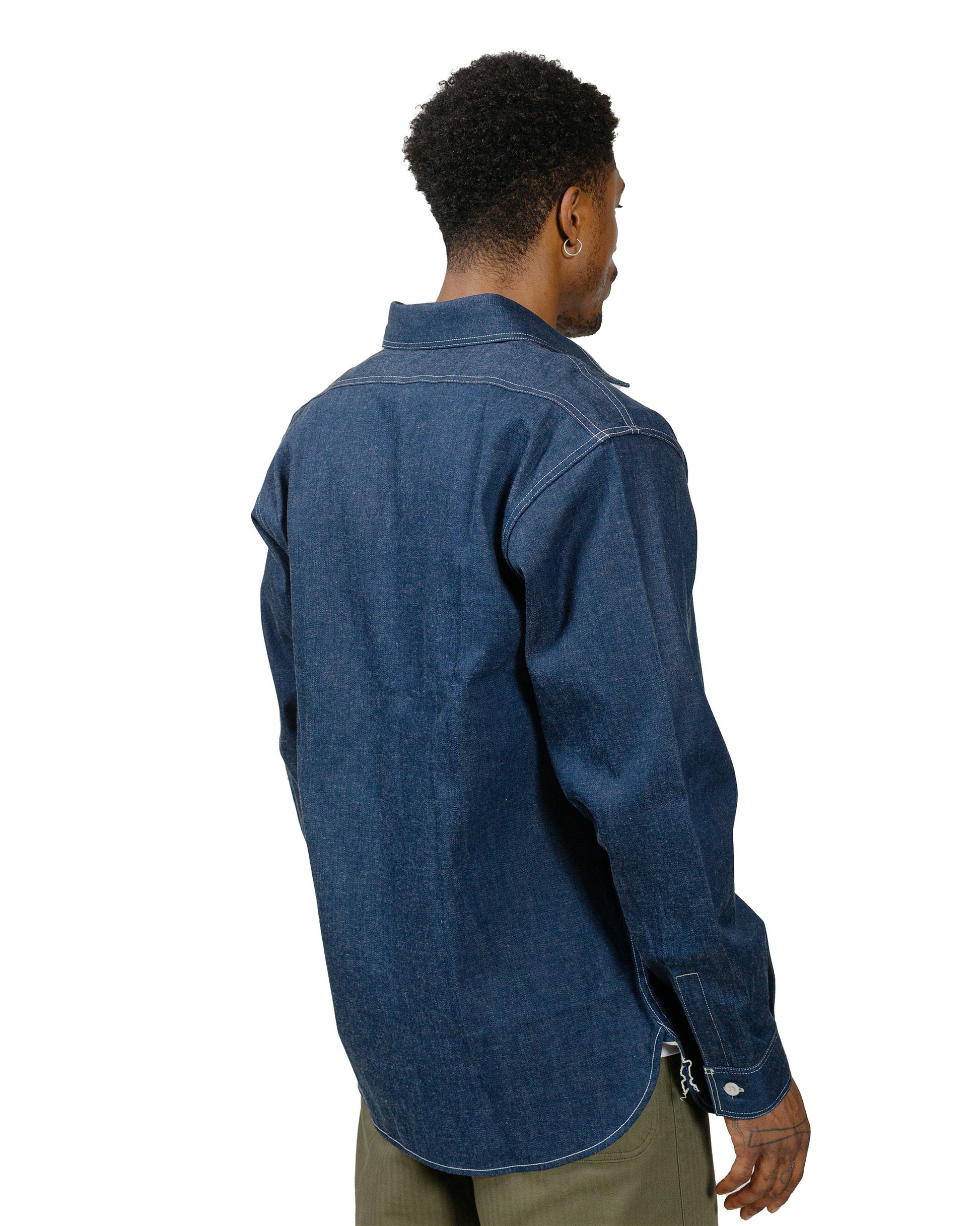 The Real McCoy's MS22103 8HU Denim Serviceman Shirt Indigo model back