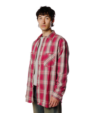 The Real McCoy's MS23008 8HU Ombre Check Summer Flannel Shirt Pink Model Front