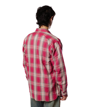 The Real McCoy's MS23008 8HU Ombre Check Summer Flannel Shirt Pink Model Back