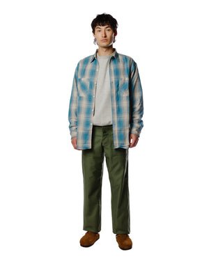 The Real McCoy's MS23008 8HU Ombre Check Summer Flannel Shirt Turquoise Model