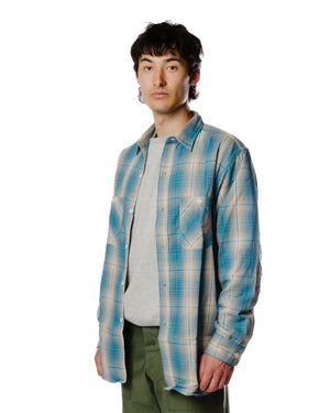 The Real McCoy's MS23008 8HU Ombre Check Summer Flannel Shirt Turquoise Model Front