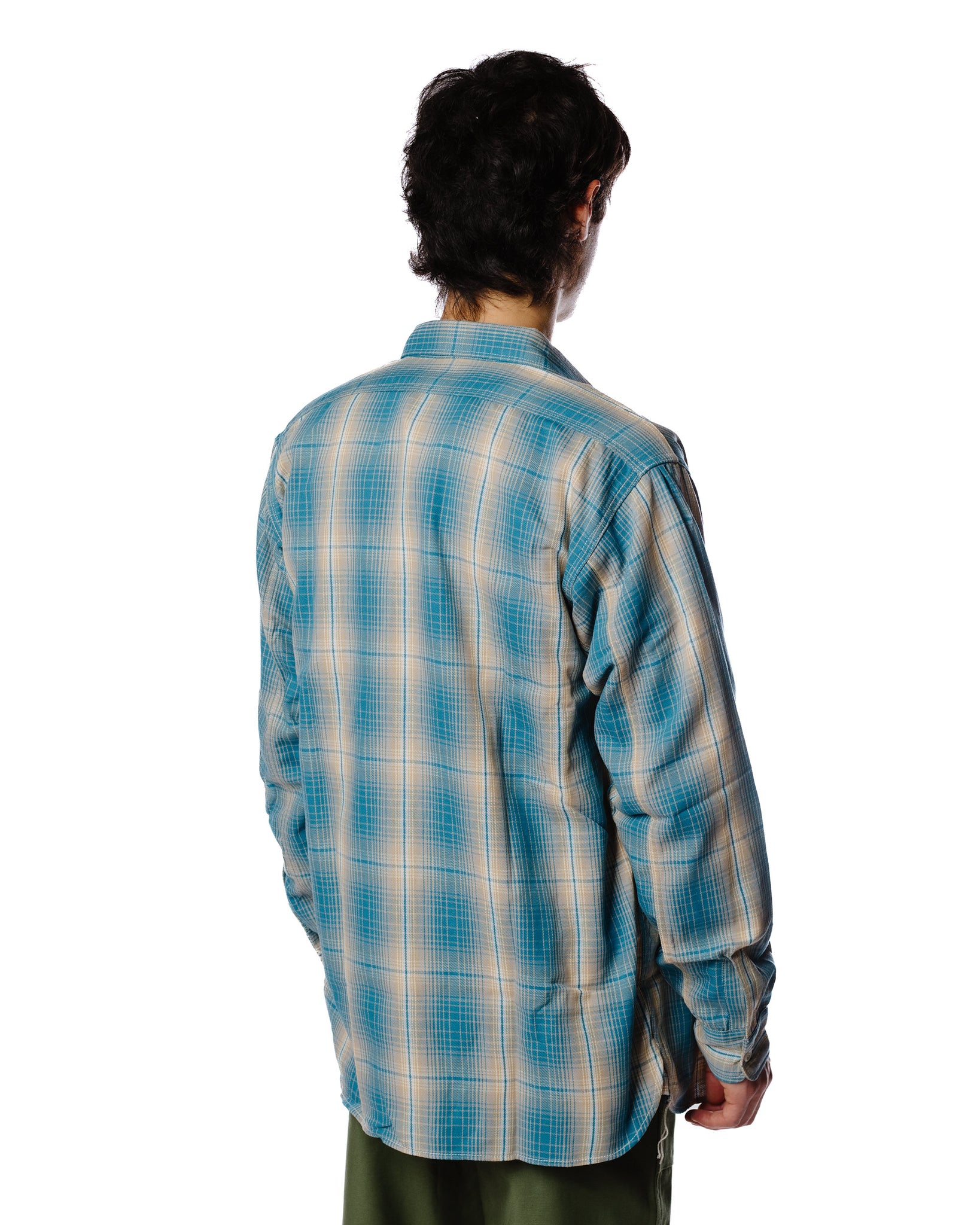 The Real McCoy's MS23008 8HU Ombre Check Summer Flannel Shirt Turquoise Model Back