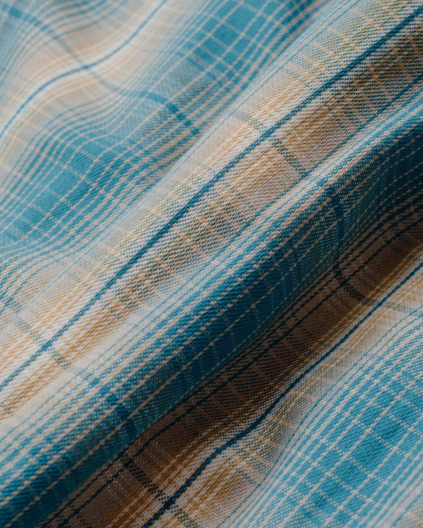The Real McCoy's MS23008 8HU Ombre Check Summer Flannel Shirt Turquoise Fabric