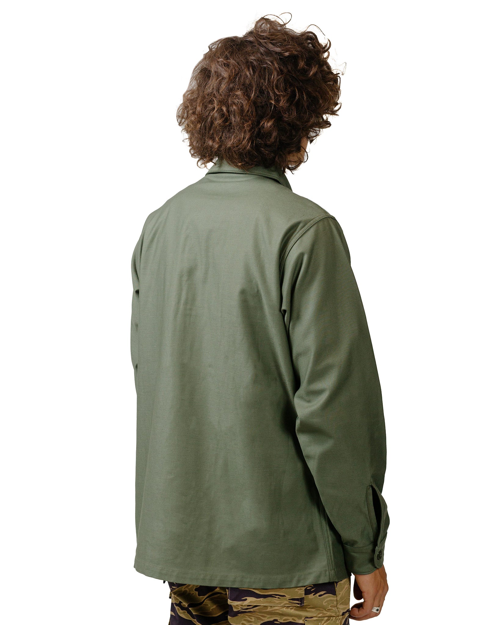 The Real McCoy's MS23101 Shirt, Man's, Cotton Sateen, OG-107 Olive model back