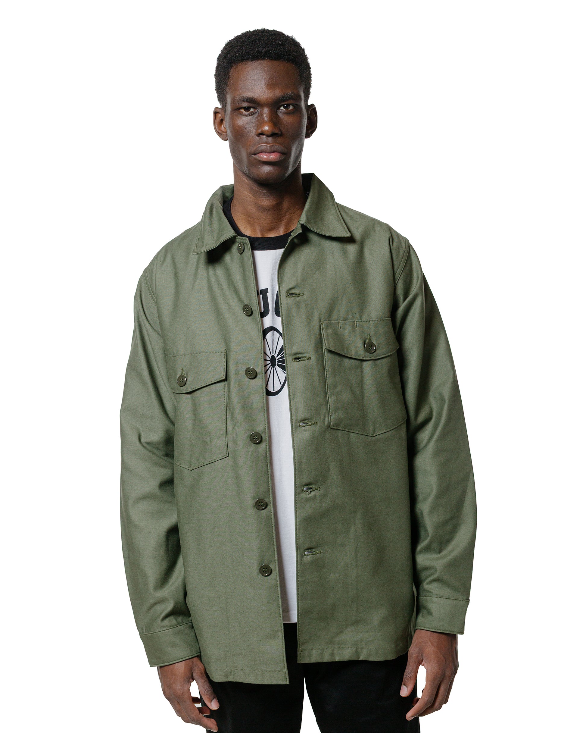 The Real McCoy's MS23101 Shirt, Man's, Cotton Sateen, OG-107 Olive
