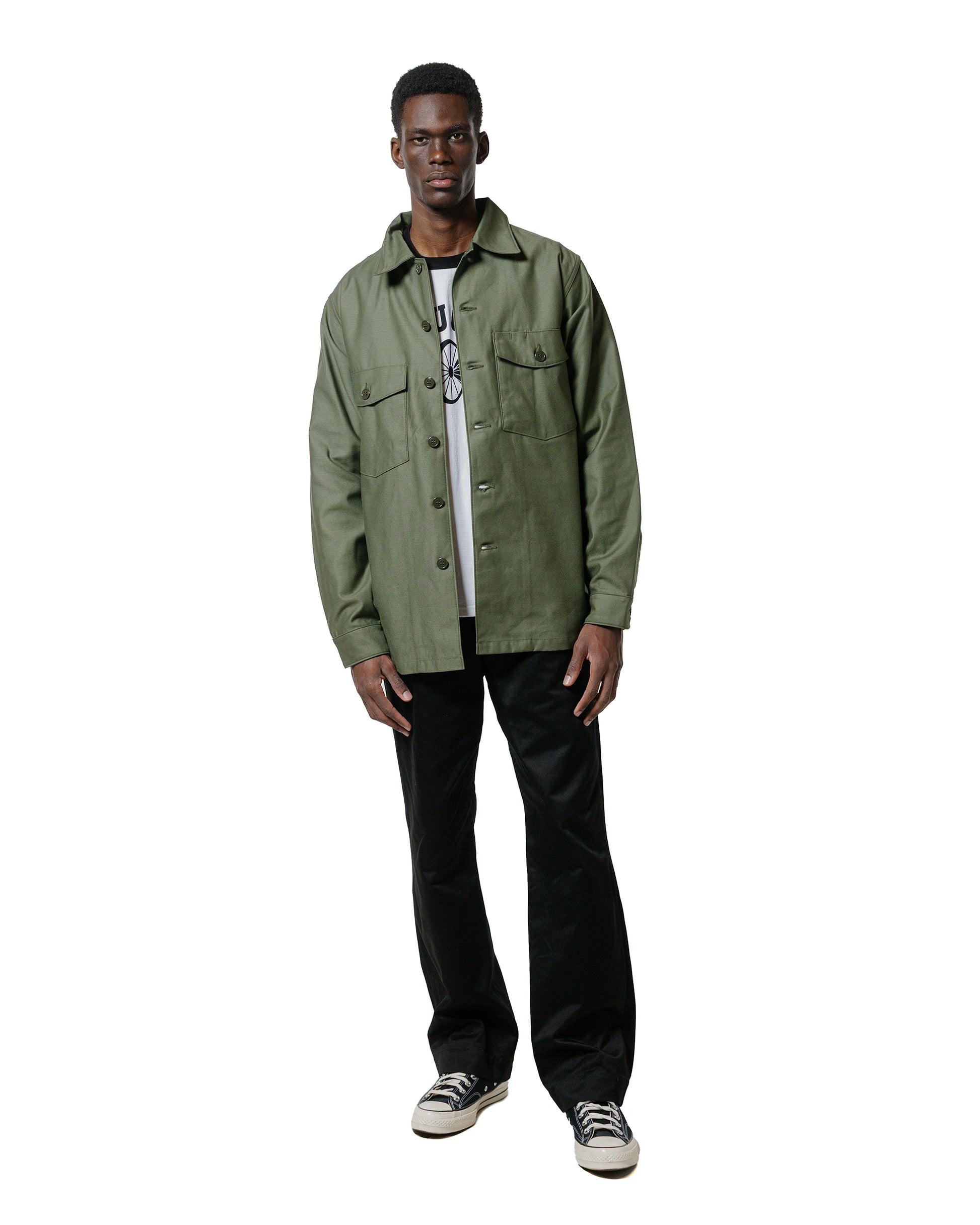 The Real McCoy's MS23101 Shirt, Man's, Cotton Sateen, OG-107 Olive