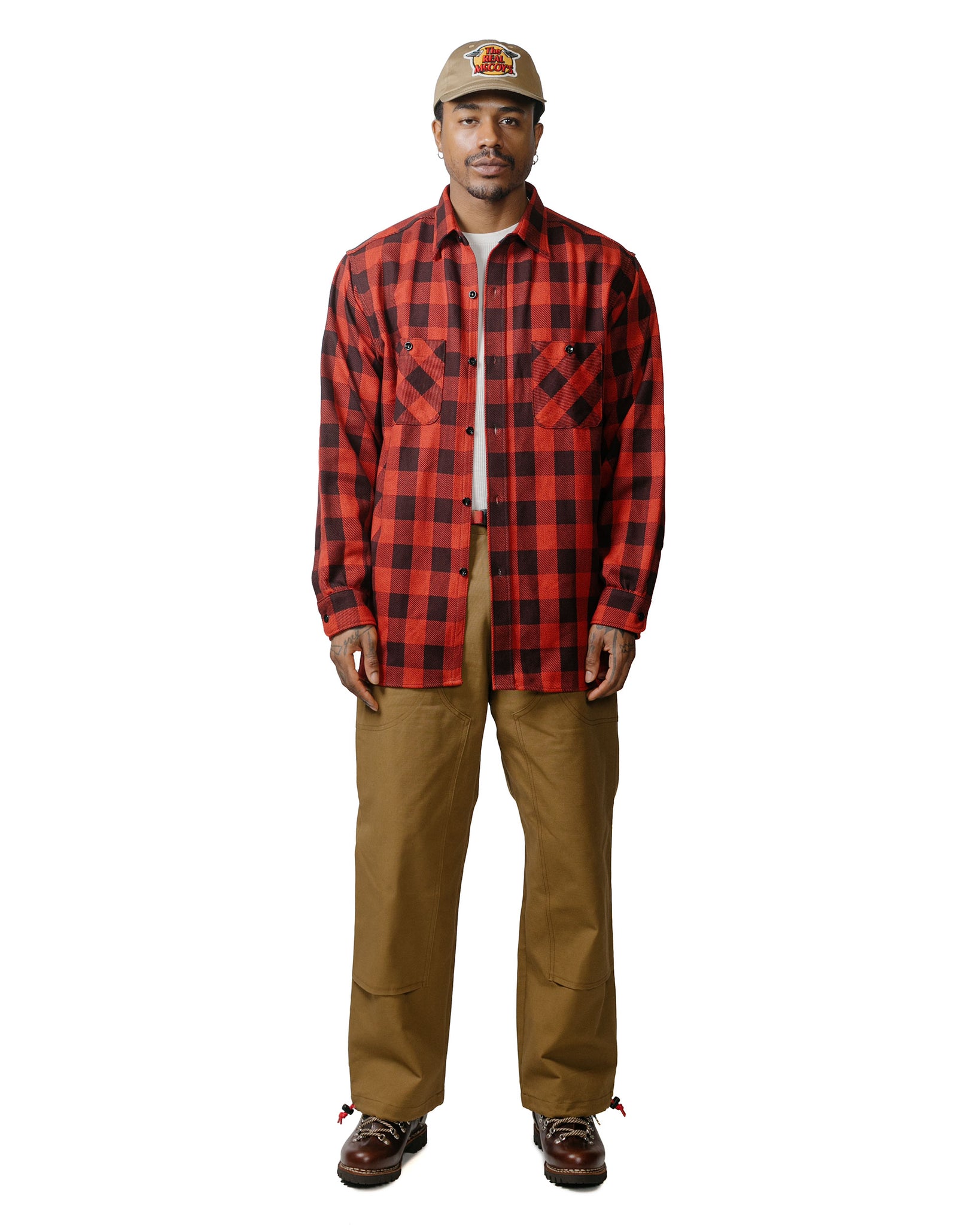 The Real McCoy's MS23104 8HU Twisted-Yarn Buffalo Check Flannel Shirt Red/Black model full
