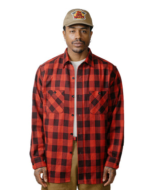 The Real McCoy's MS23104 8HU Twisted-Yarn Buffalo Check Flannel Shirt Red/Black model front