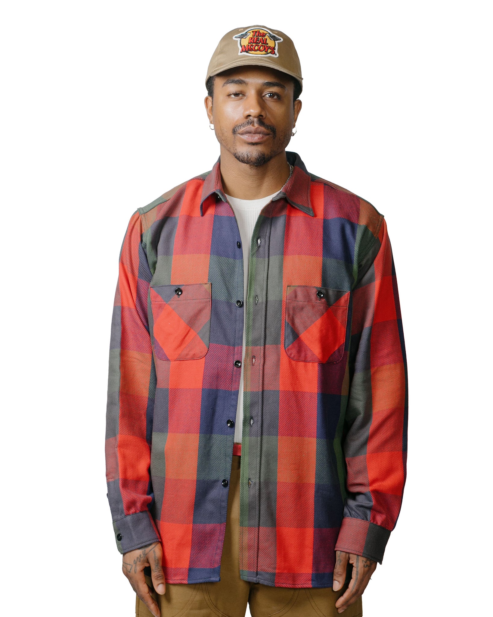 The Real McCoy's MS23105 8HU Multicolour Check Flannel Shirt Tri Colour model front