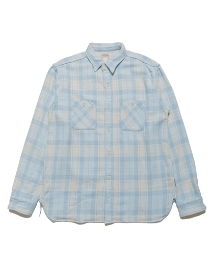 The Real McCoy's MS24007 8HU Block Check Summer Flannel Shirt Light Blue