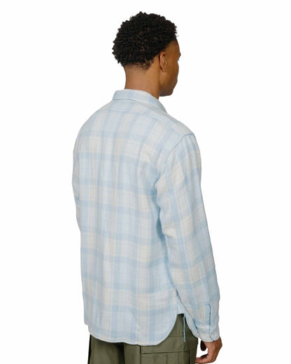 The Real McCoy's MS24007 8HU Block Check Summer Flannel Shirt Light Blue model back