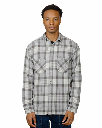 The Real McCoy's MS24007 8HU Block Check Summer Flannel Shirt Snow Gray model front