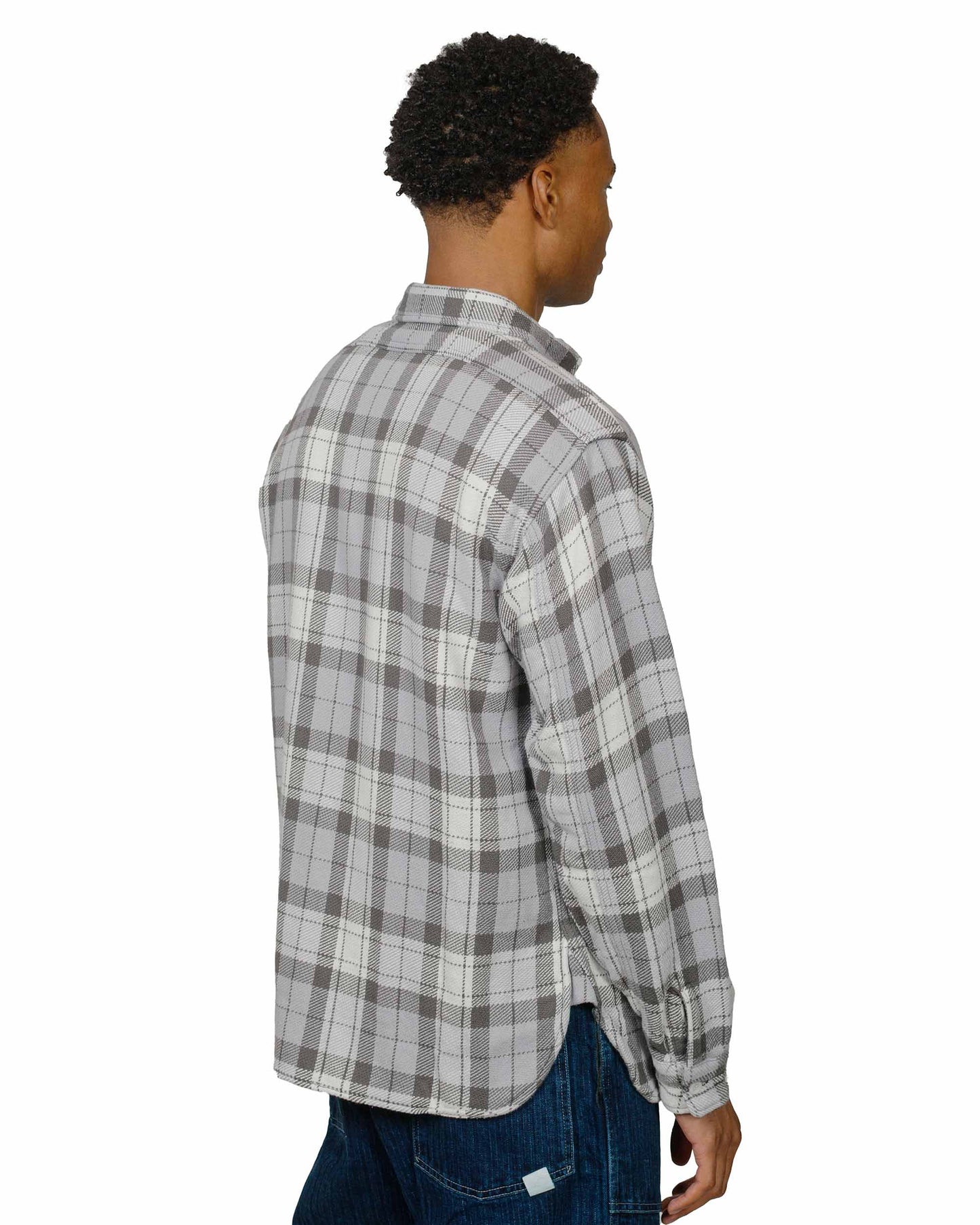 The Real McCoy's MS24007 8HU Block Check Summer Flannel Shirt Snow Gray model back