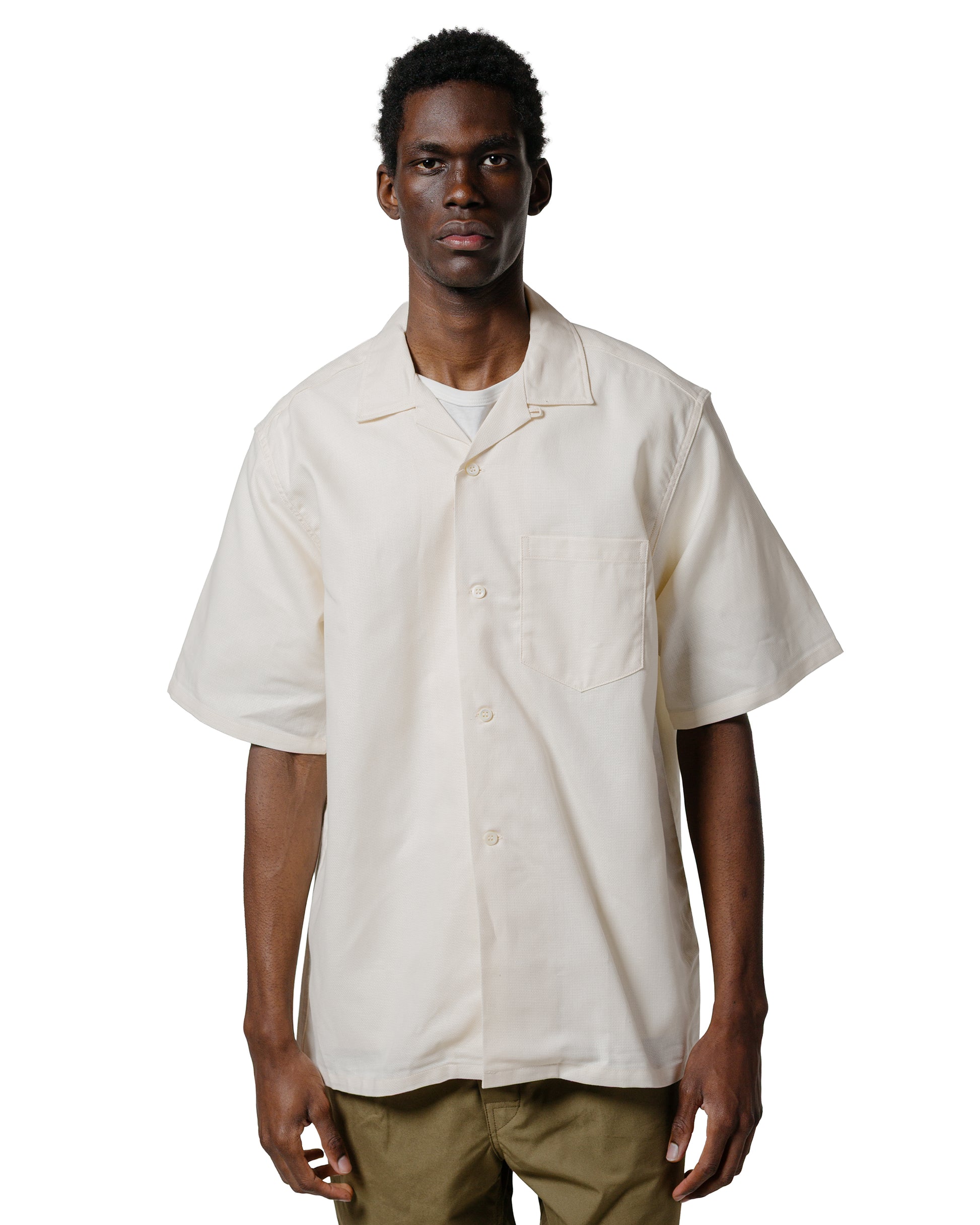 panama dress shirt Panama Cloth Open Collar Shirt in Sand Blue Owl Workshop