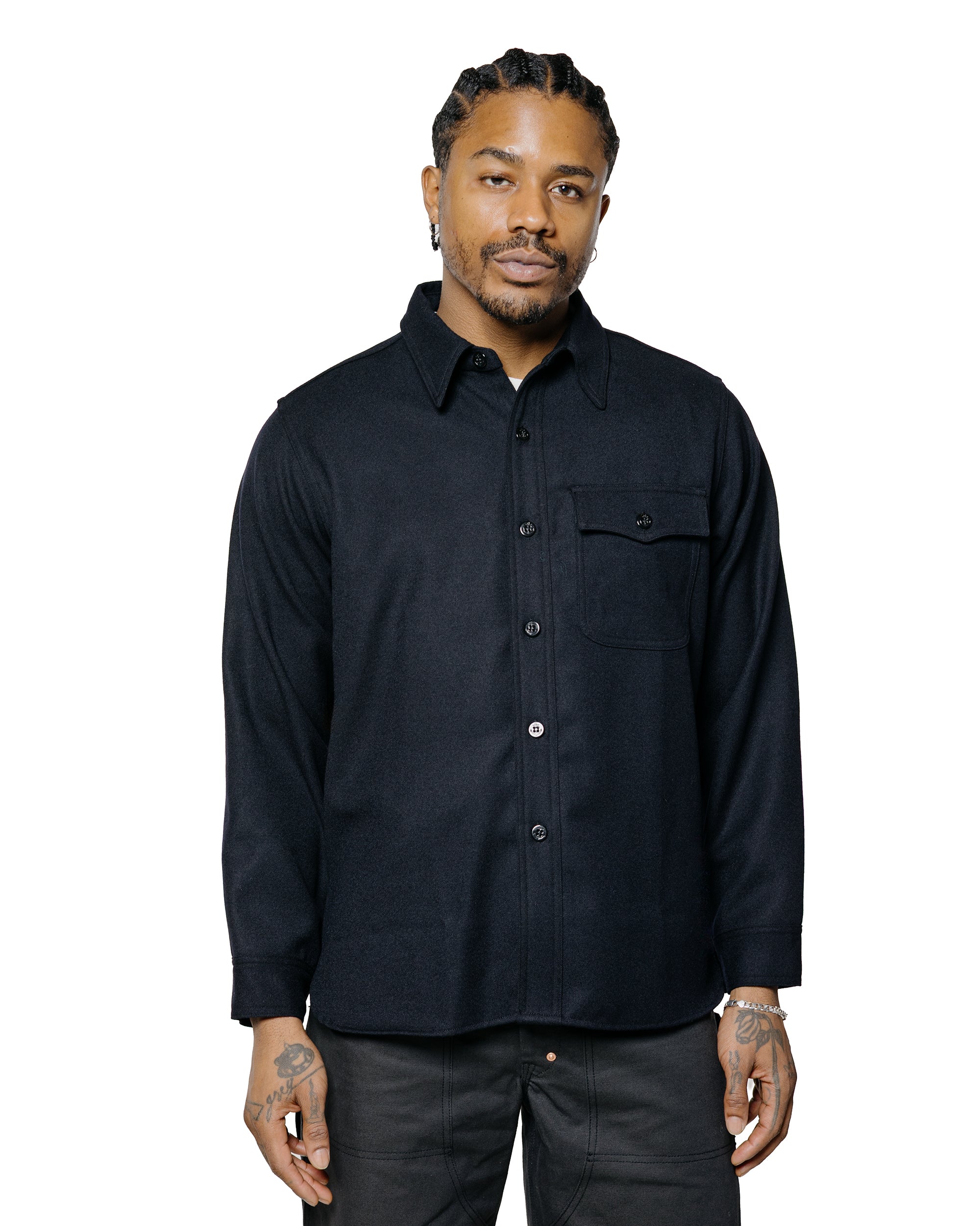 The Real McCoy's MS25101 U.S.N. Wool Blue Flannel Shirt Navy