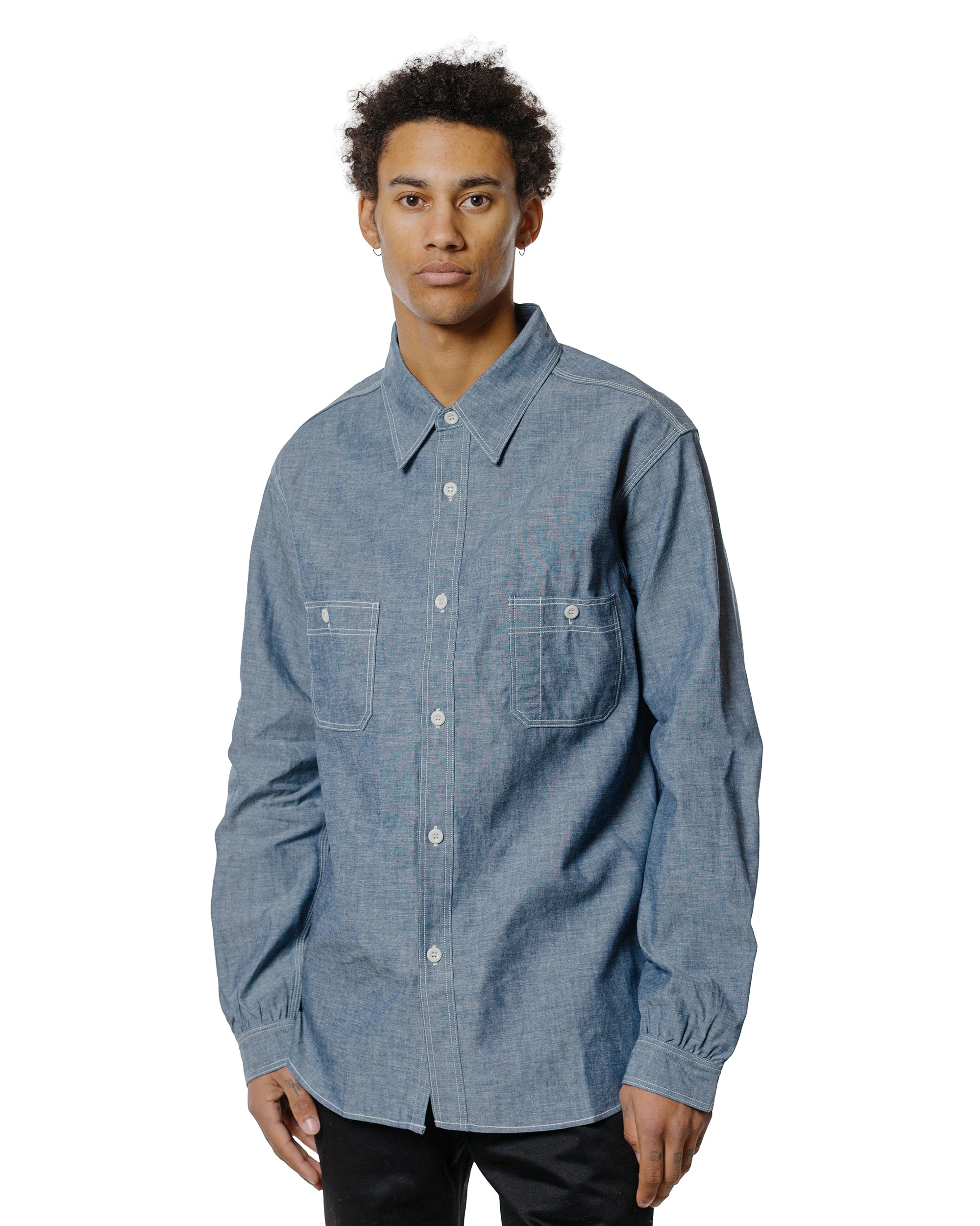 The Real McCoy's MS25104 8HU Chambray Serviceman Work Shirt Light Blue