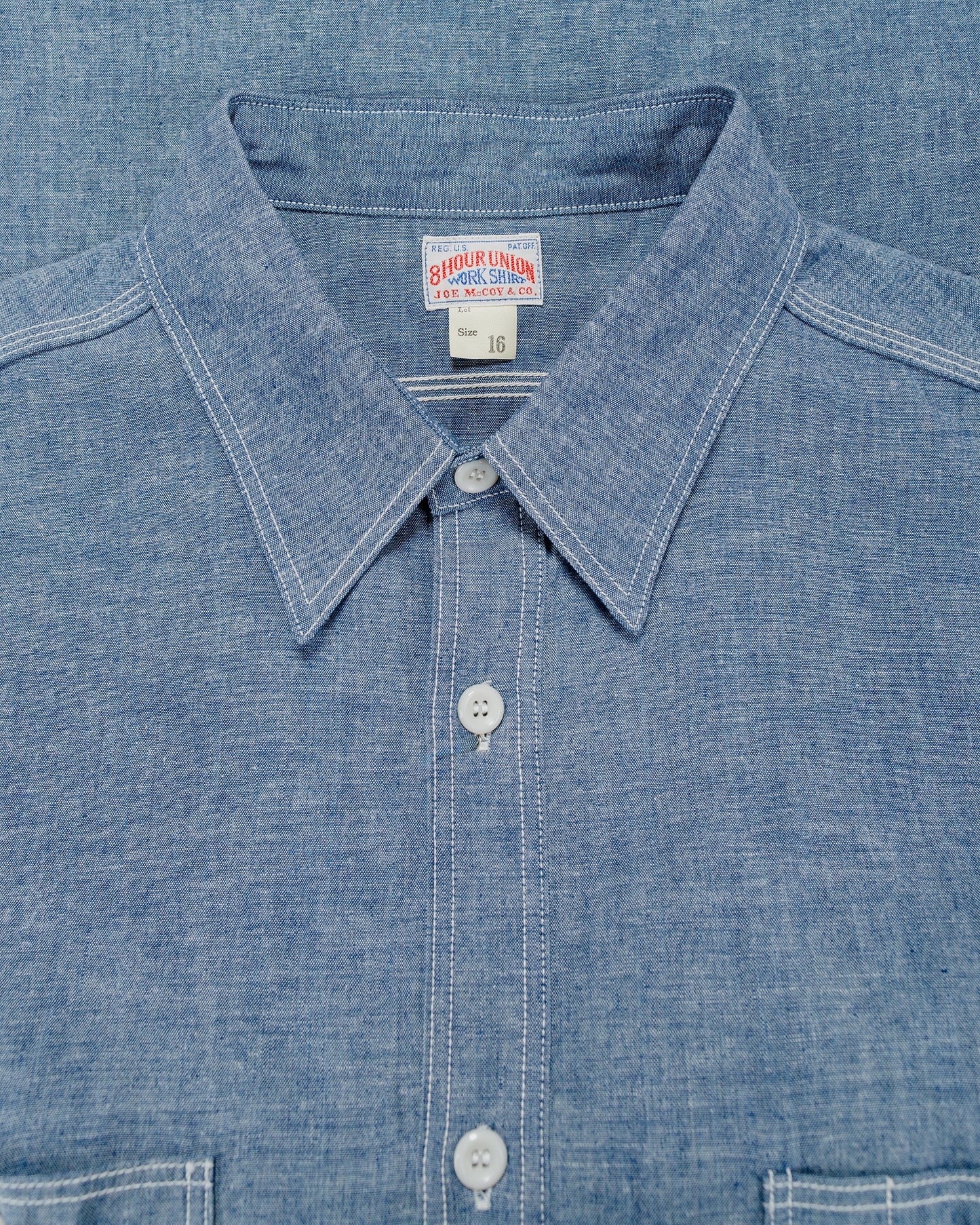The Real McCoy's MS25104 8HU Chambray Serviceman Work Shirt Light Blue