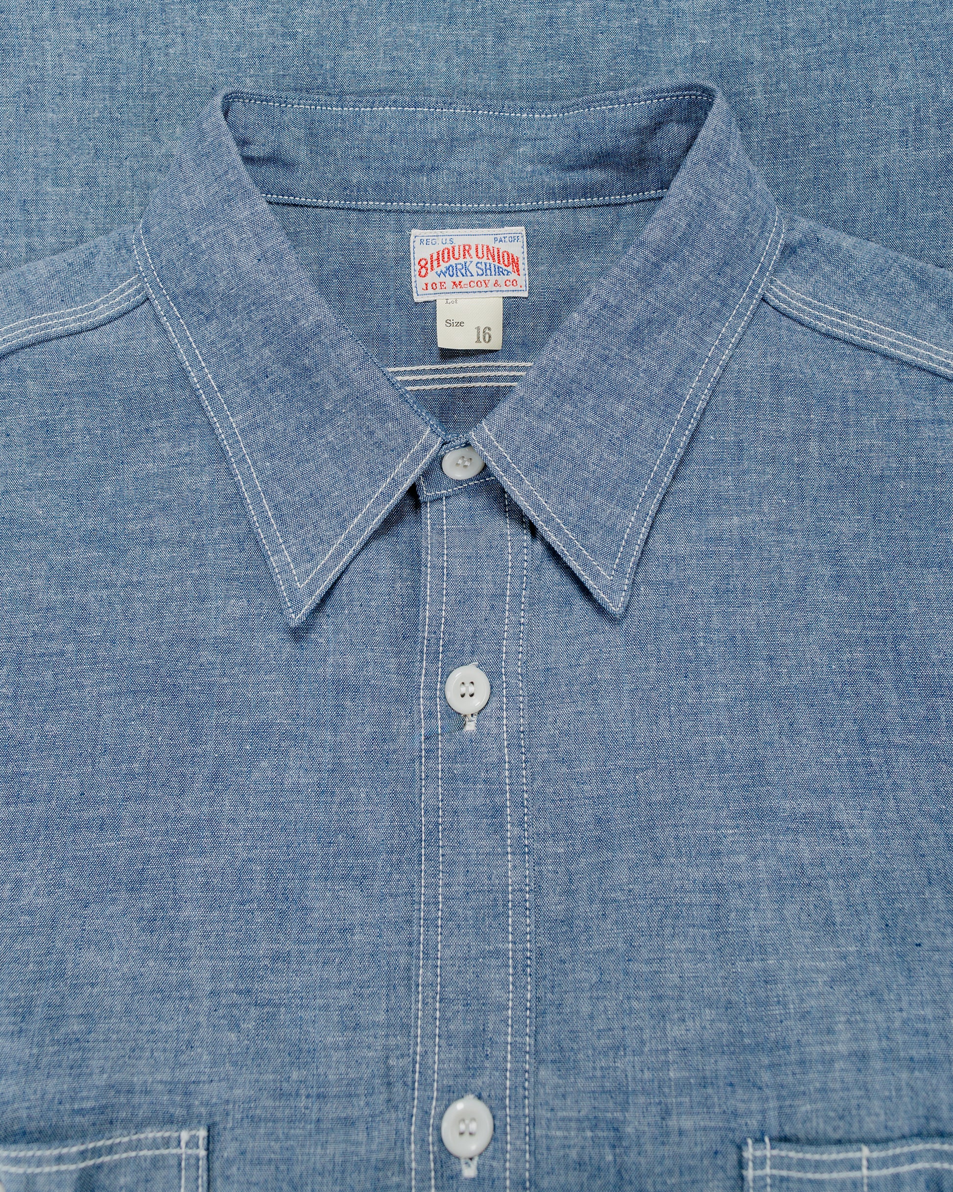 The Real McCoy's MS25104 8HU Chambray Serviceman Work Shirt Light Blue