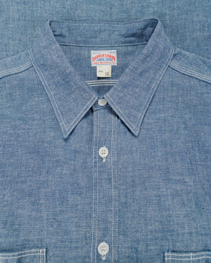 The Real McCoy's MS25104 8HU Chambray Serviceman Work Shirt Light Blue