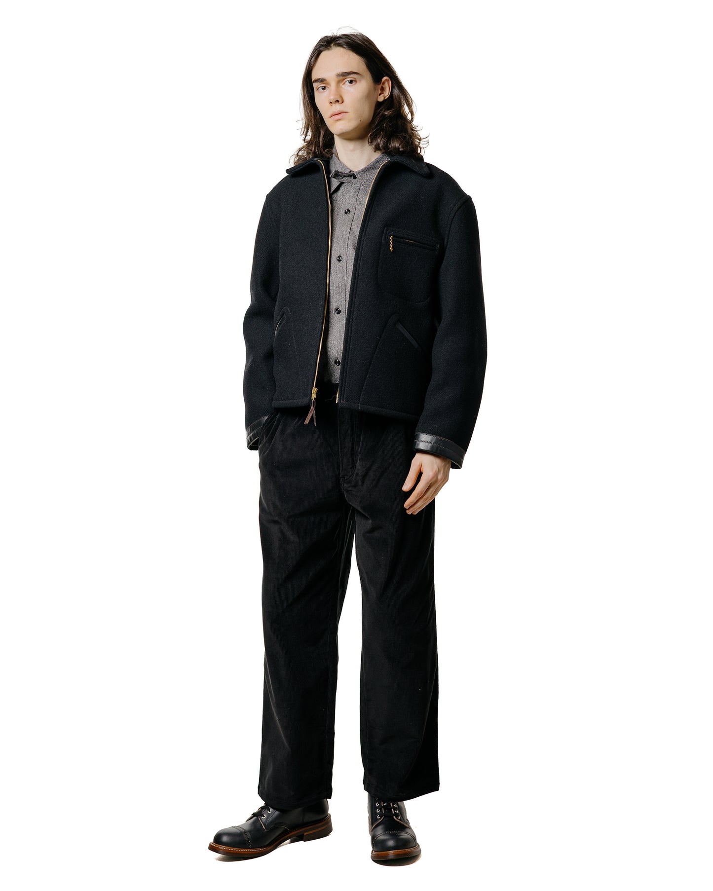 The Real McCoy's MS25109 8HU Cigarette Pocket Mock-Twist Chambray Work Shirt Black