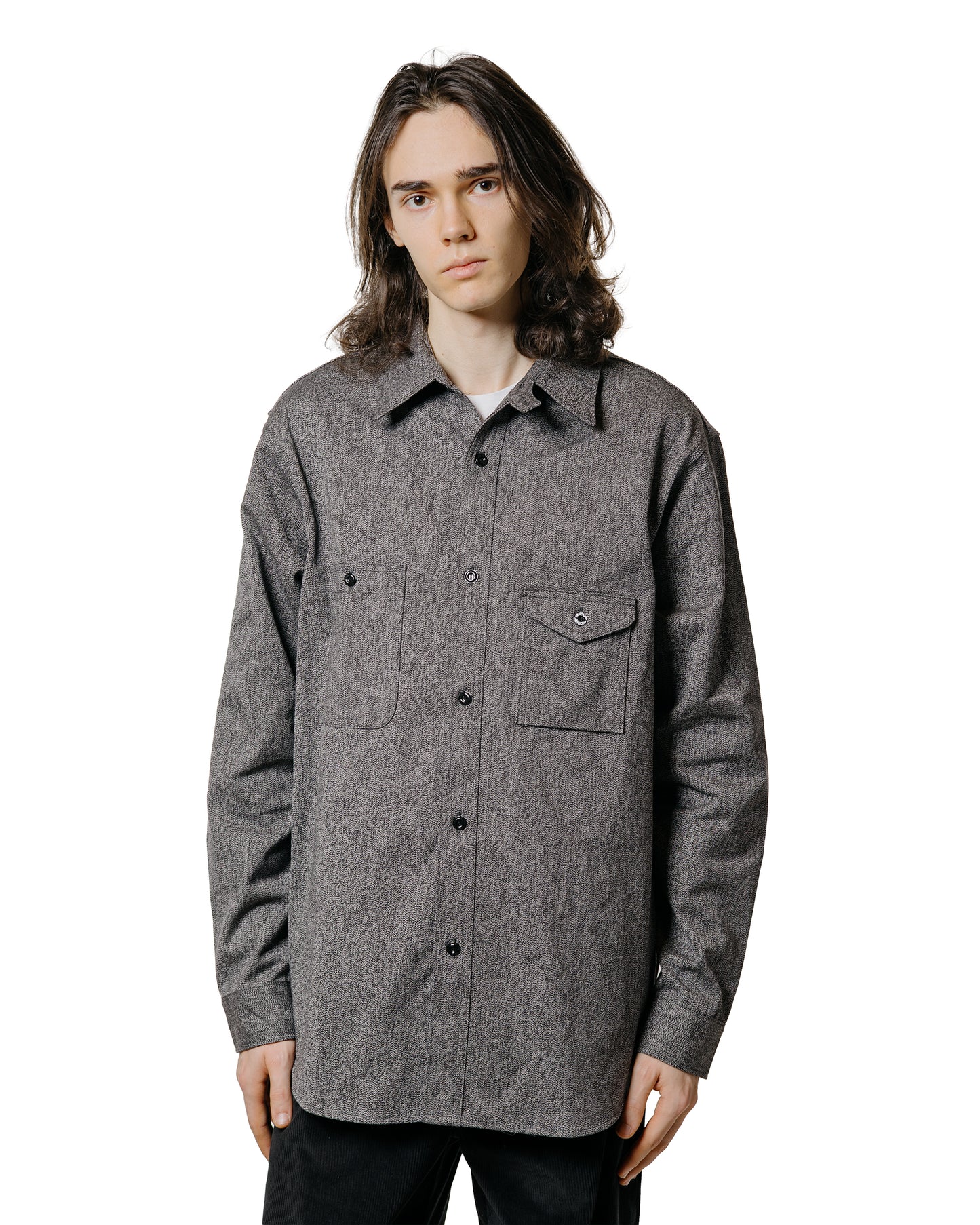 The Real McCoy's MS25109 8HU Cigarette Pocket Mock-Twist Chambray Work Shirt Black