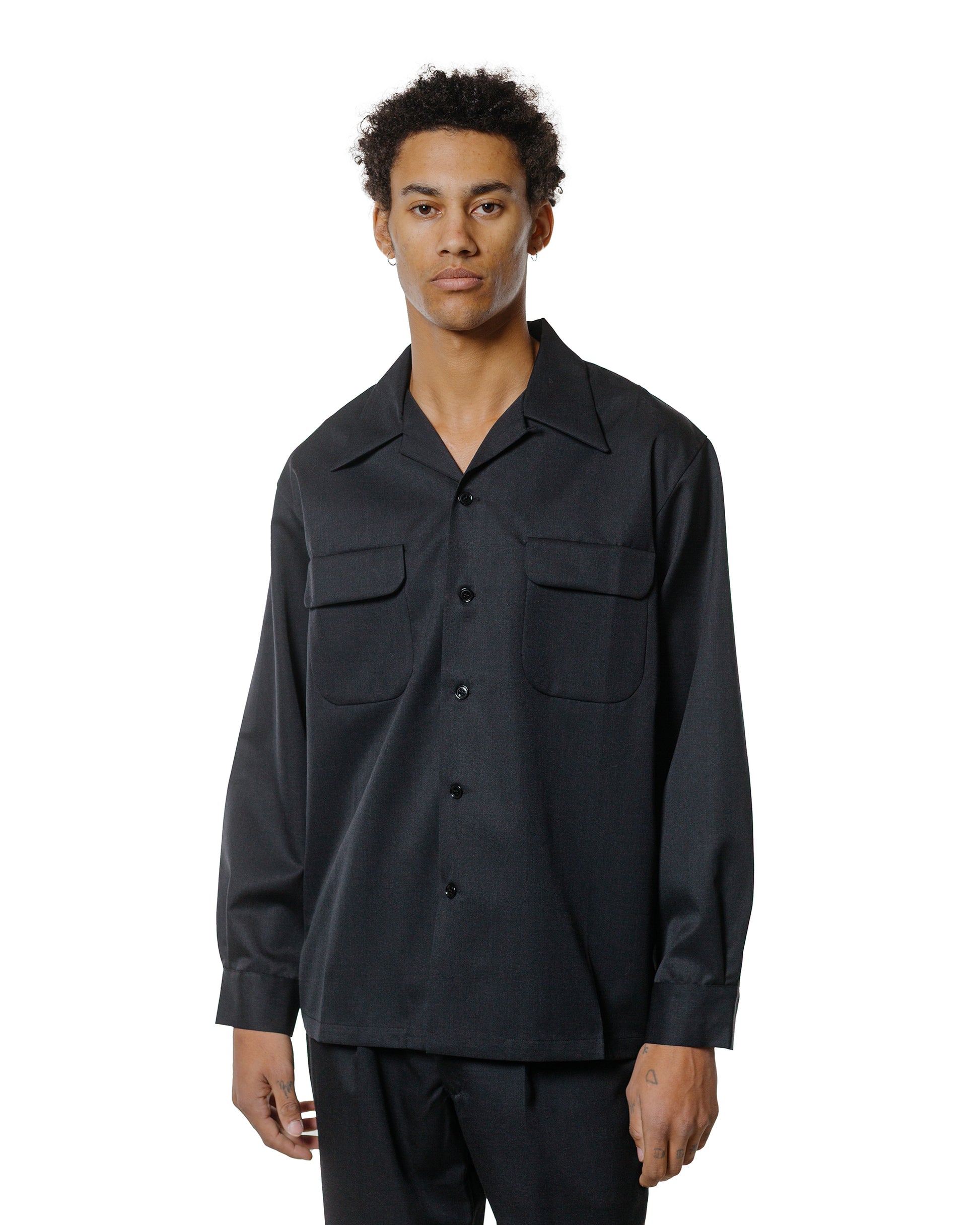 The Real McCoy's MS25110 Open-Collar Wool Shirt Charcoal