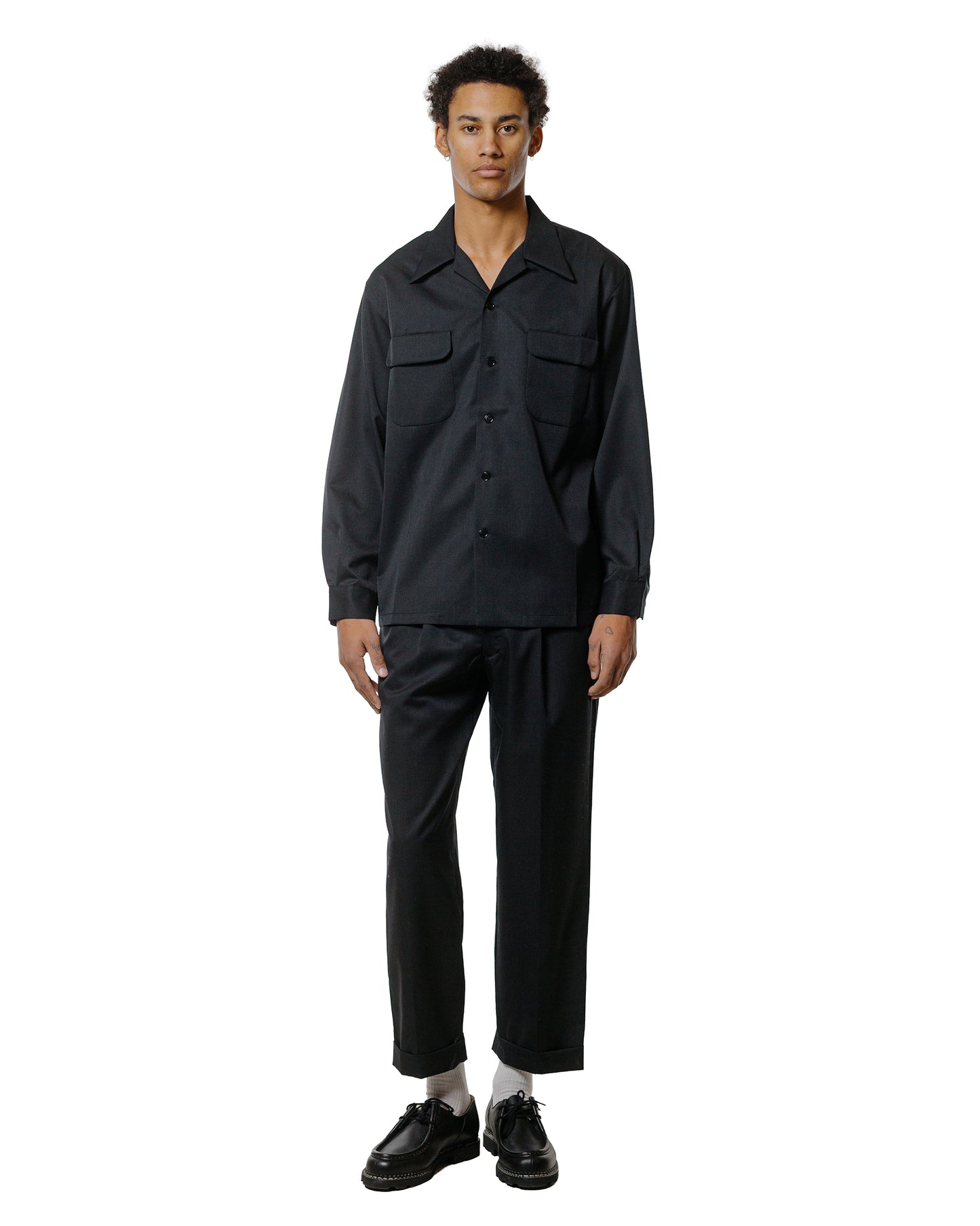 The Real McCoy's MS25110 Open-Collar Wool Shirt Charcoal