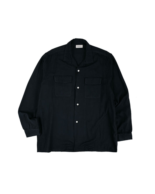 The Real McCoy's MS26008 Open Collar Rayon Shirt Black