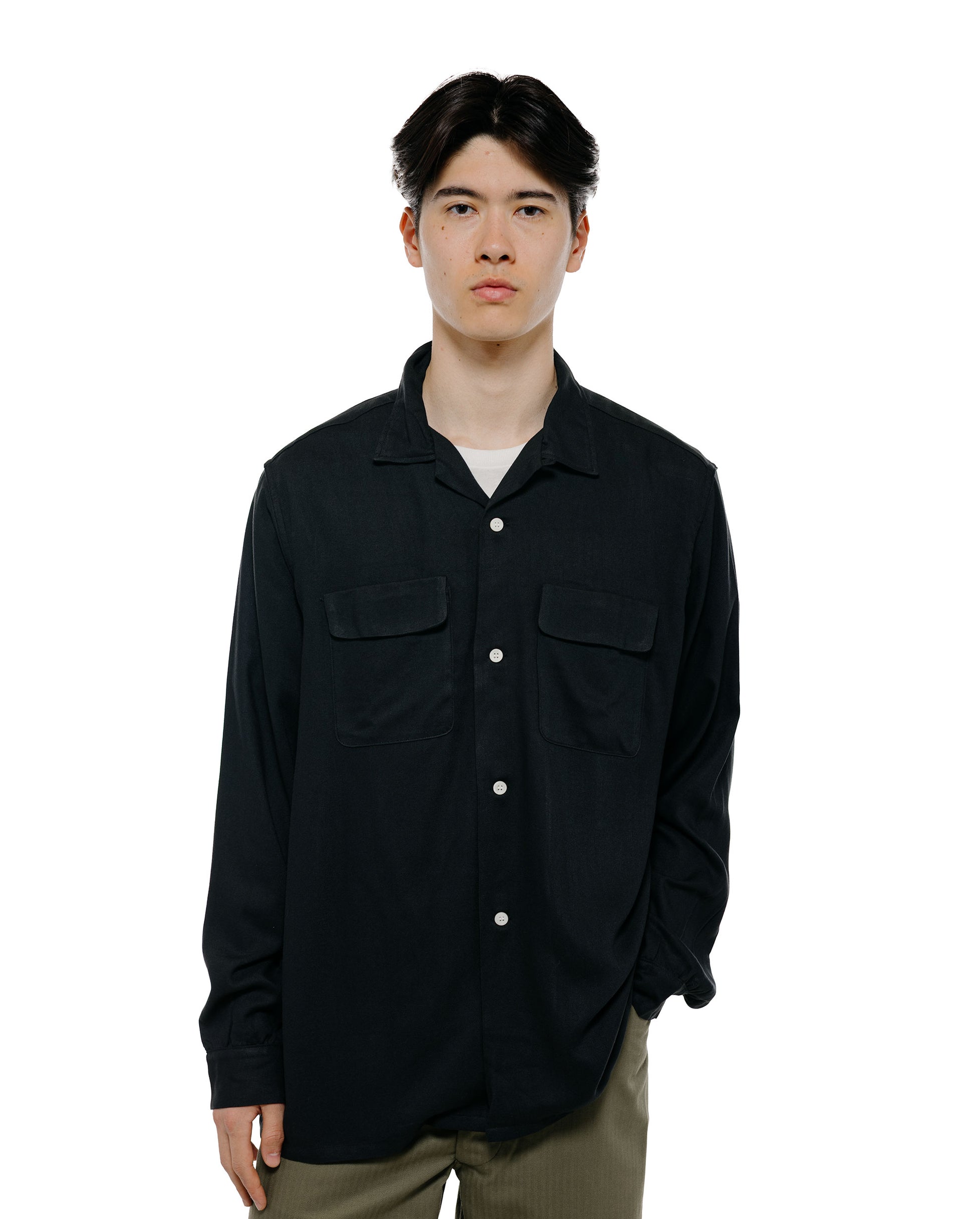 The Real McCoy's MS26008 Open Collar Rayon Shirt Black