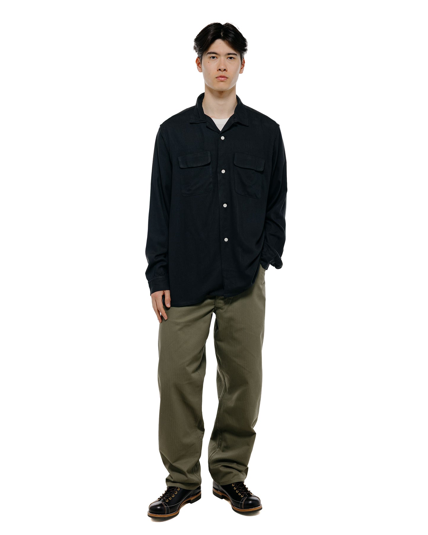 The Real McCoy's MS26008 Open Collar Rayon Shirt Black
