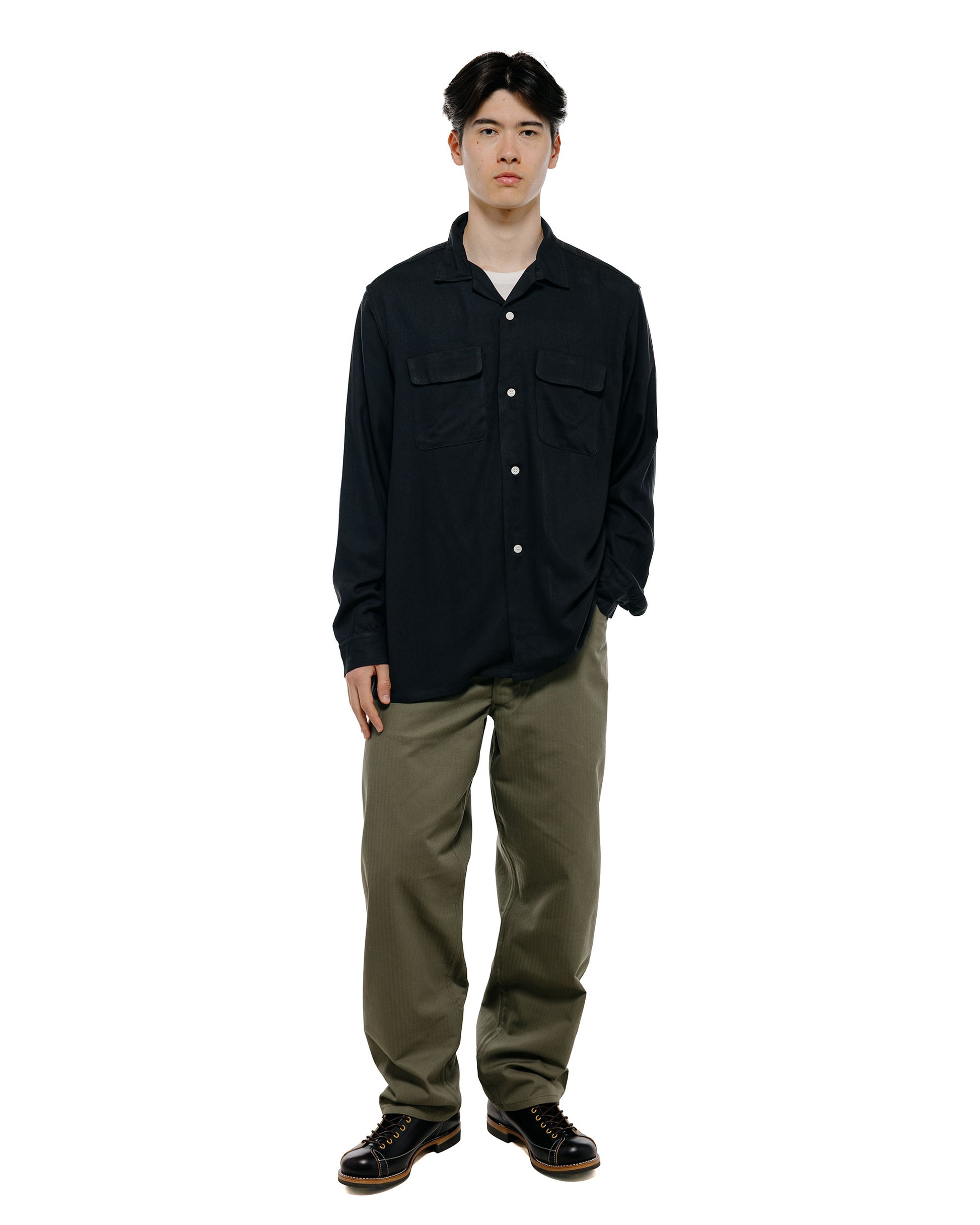The Real McCoy's MS26008 Open Collar Rayon Shirt Black